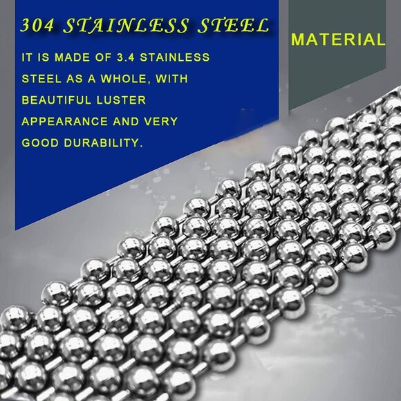 Ball Bead Chain, 55ft Stainless Steel Chain Ball Chain Necklace Bulk with 100 Pi - Picture 6 of 7